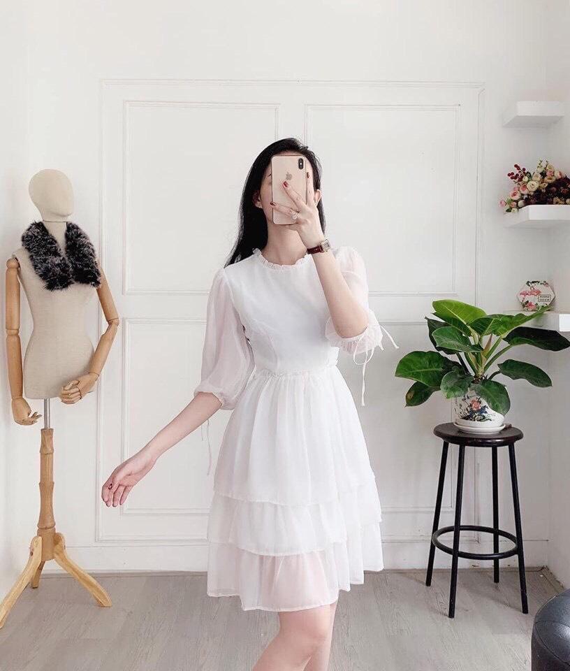 Đầm Công Chúa Voan 3 Tầng Bèo Trắng Siêu Xinh Lung Linh
