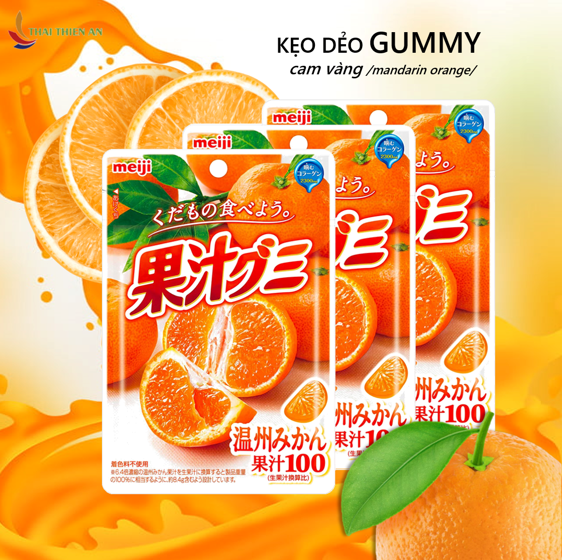 [HCM ]Kẹo dẻo gummy MEIJI vị cam vàng Nhật Bản 51gr - kẹo nhập khẩu - Tokyo gummy official orange