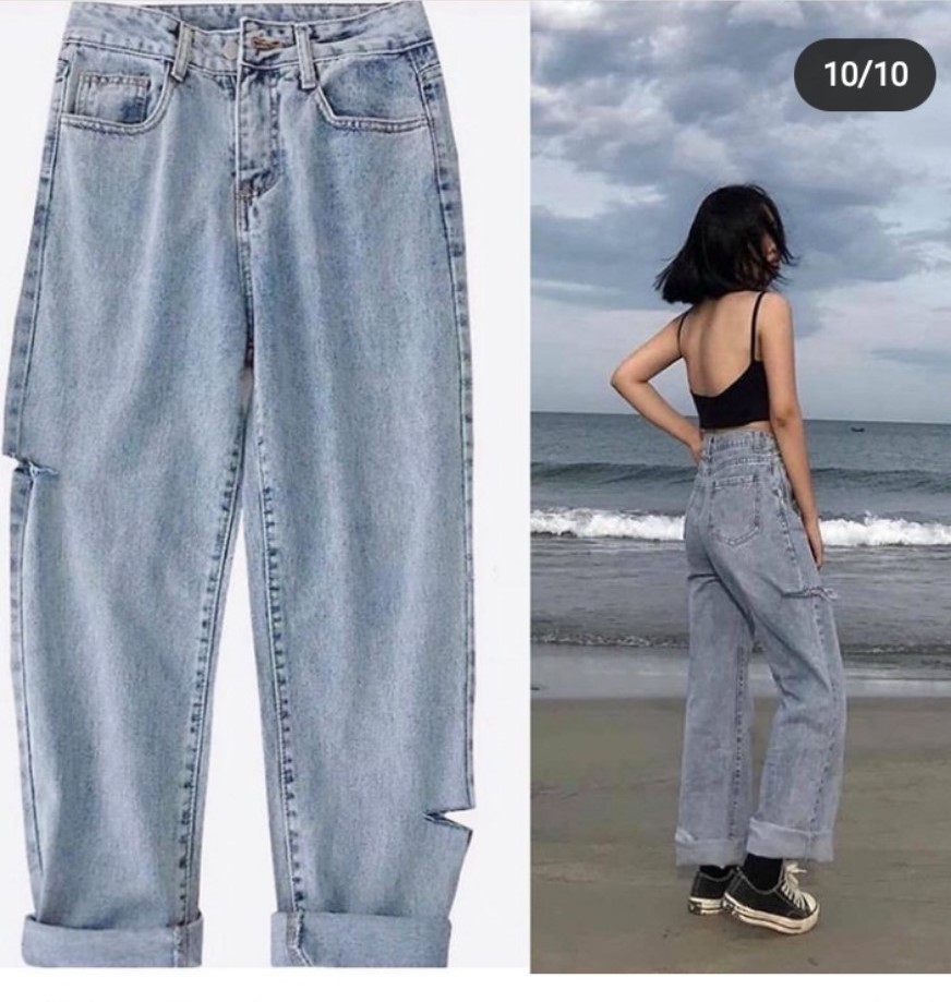 QUẦN JEAN ỐNG RỘNG HADI RÁCH 2 BÊN HÔNG CAO CẤP-0909