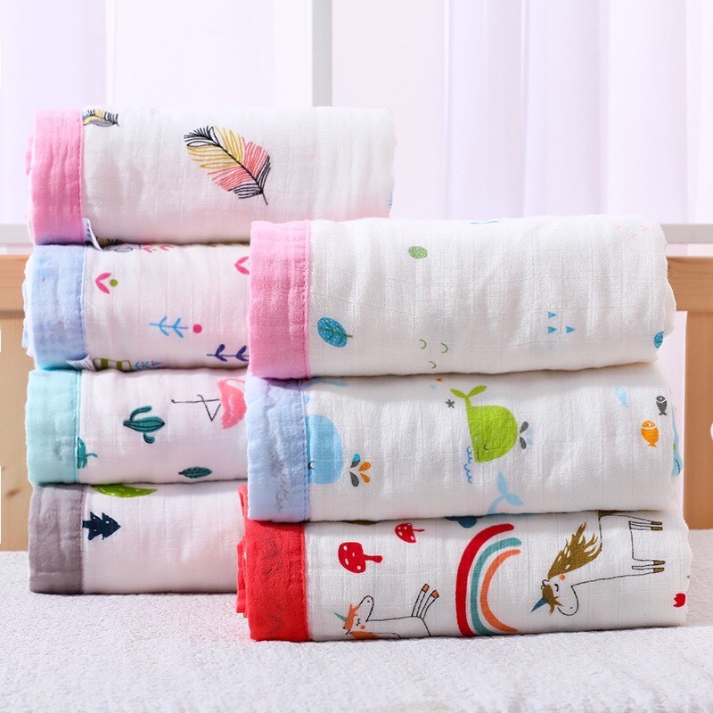 Chăn xô sợi tre bo viền 4 lớp xuất nhật cho bé kt 110x120cm