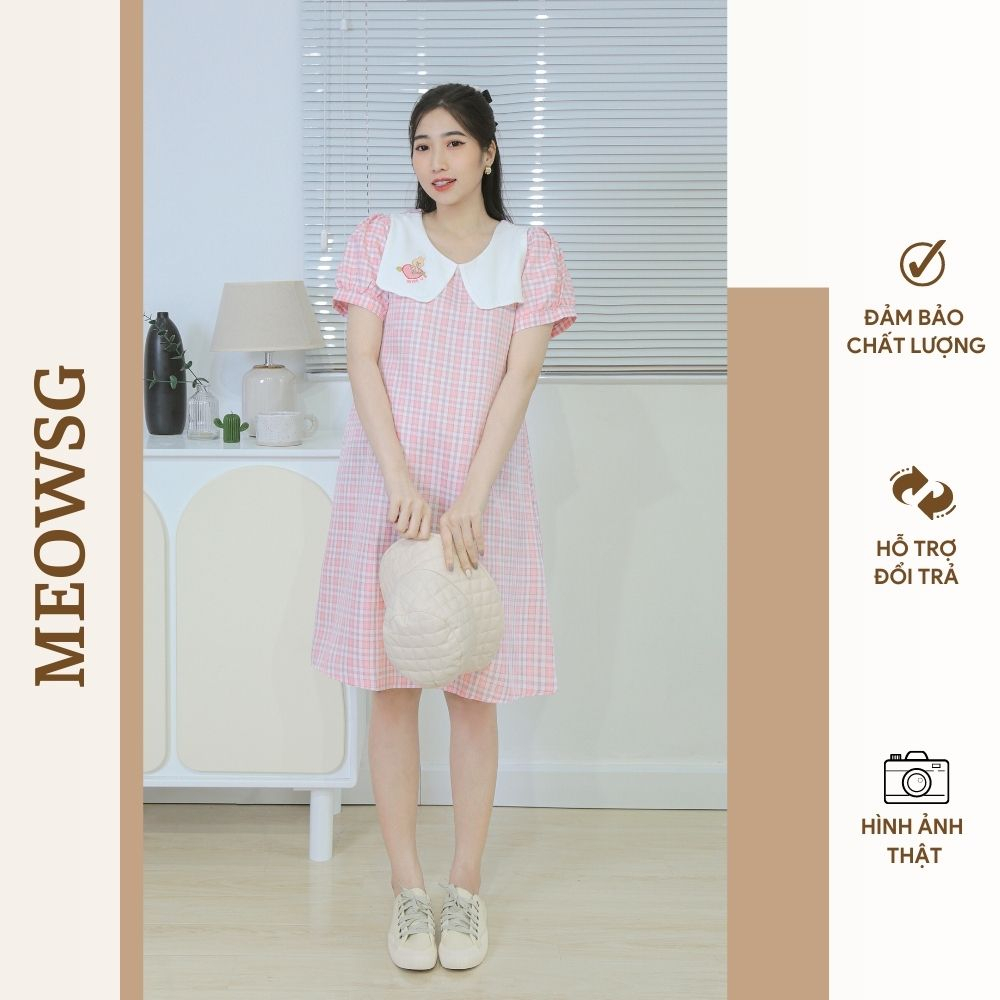 Đầm bầu phom suông họa tiết caro thêu họa tiết dễ thương ĐBM0068 thiết kế by Meowsg