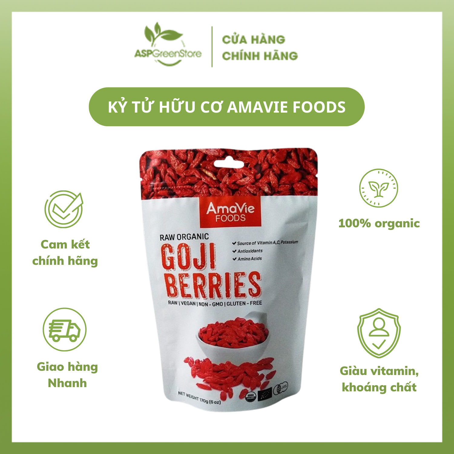 Kỷ tử hữu cơ amavie foods 170g