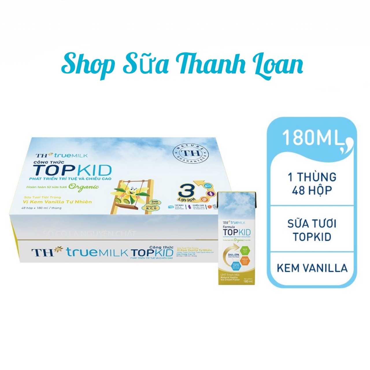 (HSD T10-2025) Thùng 48 Hộp Sữa Tươi TH true MILK TopKid Organic 180ml.