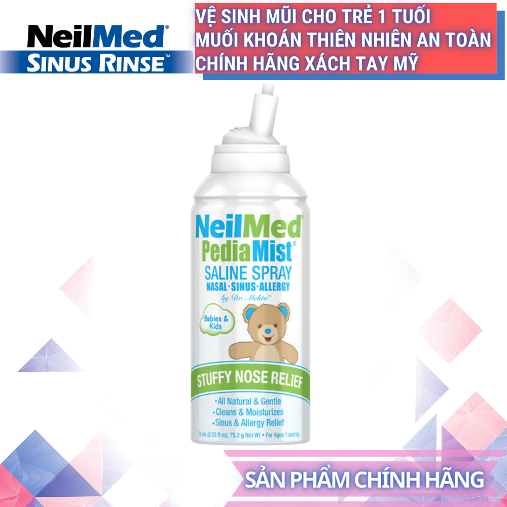 Dung dịch xịt rửa mủi cho bé NeilMed- Pedia Mist Saline Spray (75ml) .Xịt rửa và vệ sinh mũi xoang một cách êm dịu, không kích ứng . Hàng xách tay Mỹ