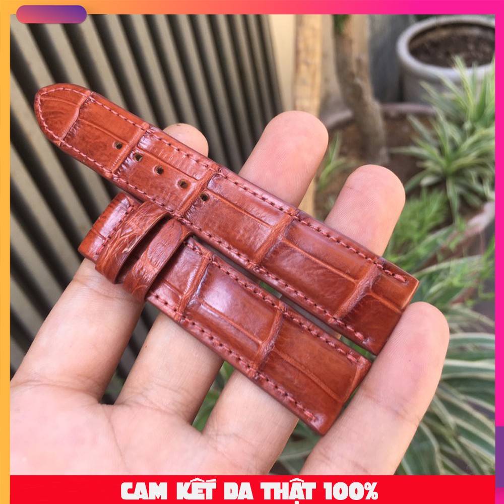 Dây da đồng hồ da cá sấu nam xịn vân đốt tre màu nâu đỏ đủ size