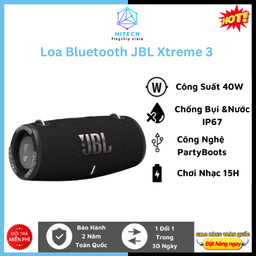 Loa bluetooth jbl xtreme 3, loa nghe nhạc karaoke công suất lớn 40w,cao cấp, loa bass mạnh, treble rời,loa bluetooth 5.1 chống nước, chống bụi ip67 - chơi nhạc 15h - dùng cho máy tính, ti vi, laptop