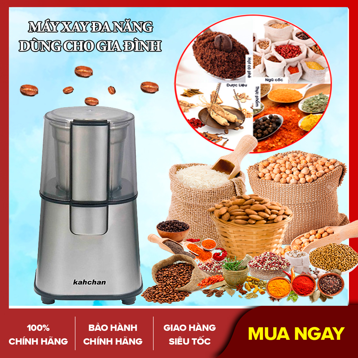 Máy xay cà phê mini Kahchan CG9100 + Tặng 1 bình nấu thức ăn không điện