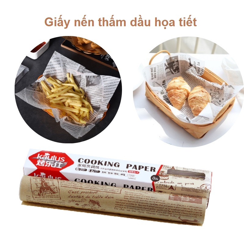 Cuộn GIẤY BÁO HỌA TIẾT thấm dầu, giấy nến gói bánh, giấy nên thấm dầu, giấy lót nồi chiên không dầu có họa tiết vintage - hộp HỒNG