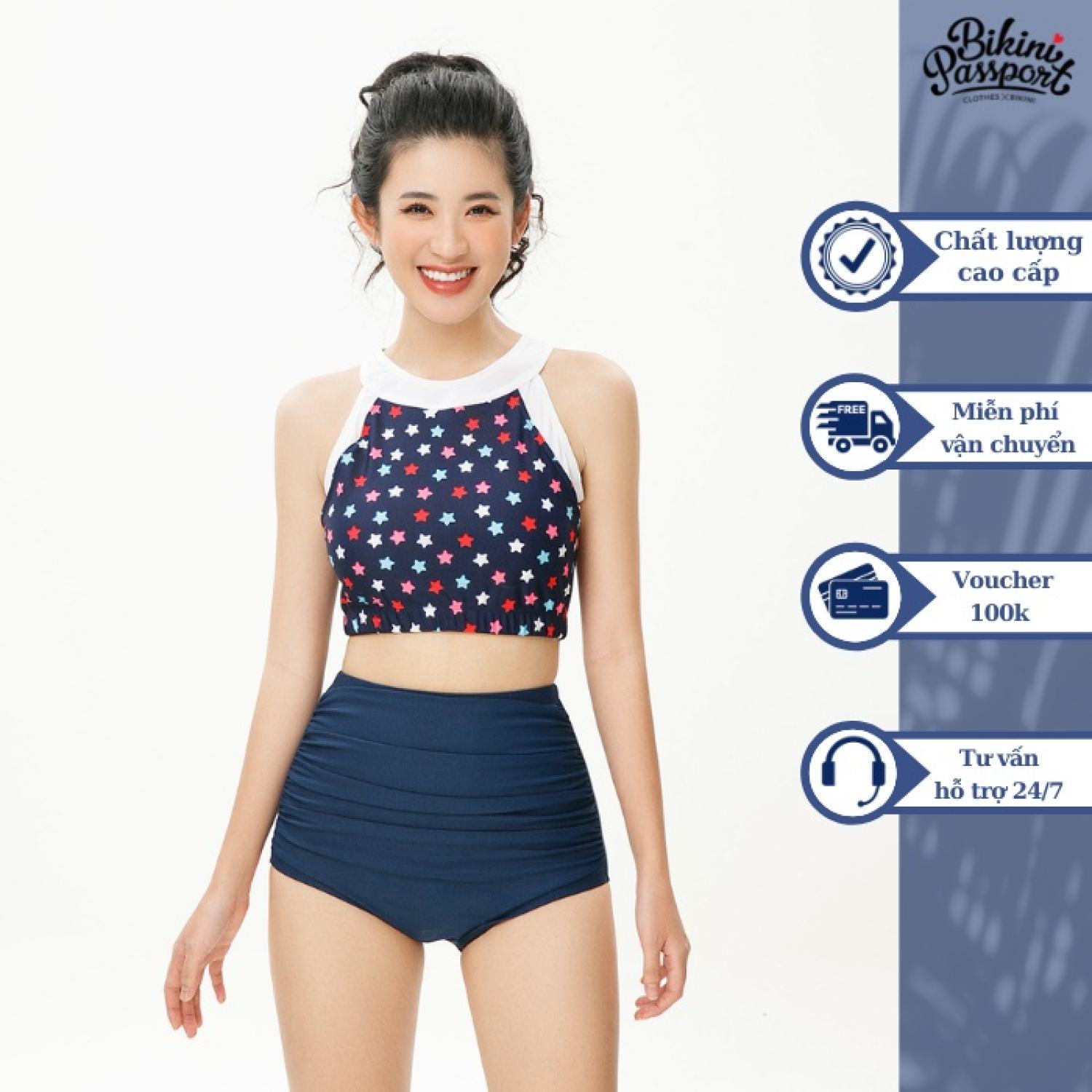 Áo bơi lẻ bikini passport kiểu áo yếm lẻ ba lỗ - xanh navy - bs394_nv