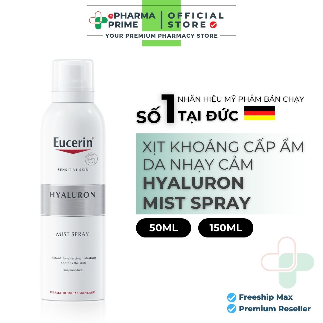 Xịt Khoáng Eucerin Hyaluron Mist Spray Cấp Ẩm, Ngăn Ngừa Nếp Nhăn Cho Da Nhạy Cảm
