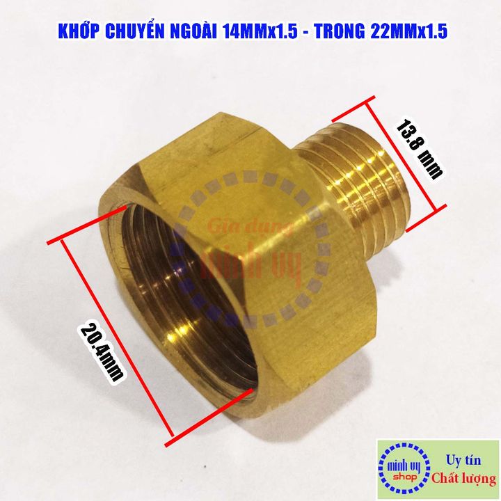 Khớp chuyển ren trong 22mm ren ngoài 14mm - phụ kiện máy rửa xe T22N14