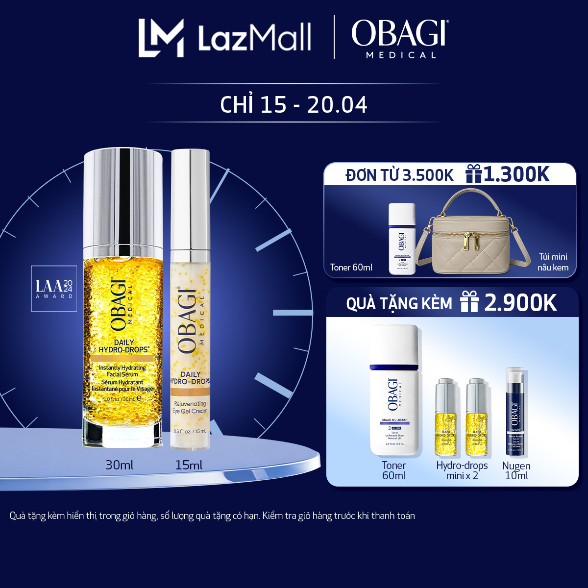 Bộ đôi Serum Cấp Nước Dưỡng Ẩm  Phục Hồi Da Obagi Daily Hydro-Drops 30ml và Kem dưỡng mờ nếp nhăn vùng mắt Obagi Medical Daily Hydro-Drops Rejuvenating Eye Gel Cream 15ml