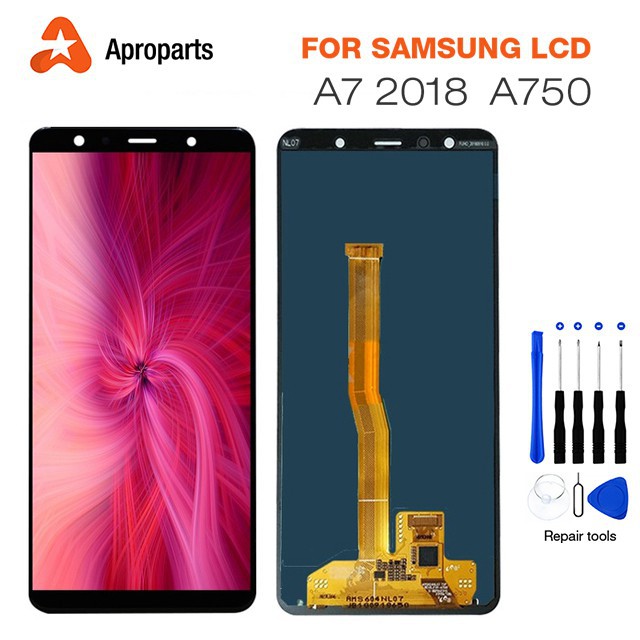 Màn hình lcd bộ số hóa cho samsung a7 2018 a750 cảm ứng thay thế lắp ráp-sku-ssa7d-va