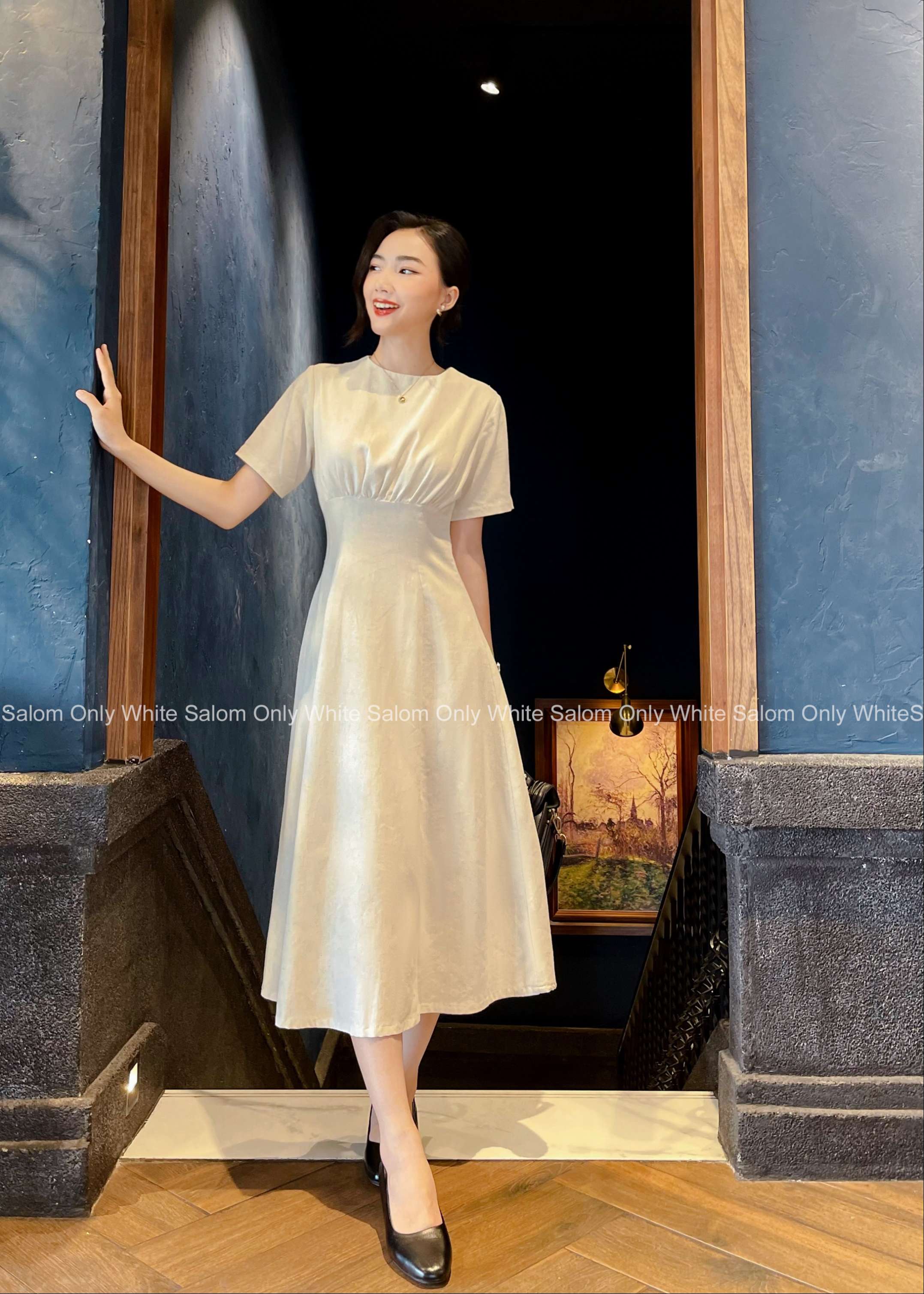 Han dress - đầm linen 2 lớp nhún ngực thanh lịch salom