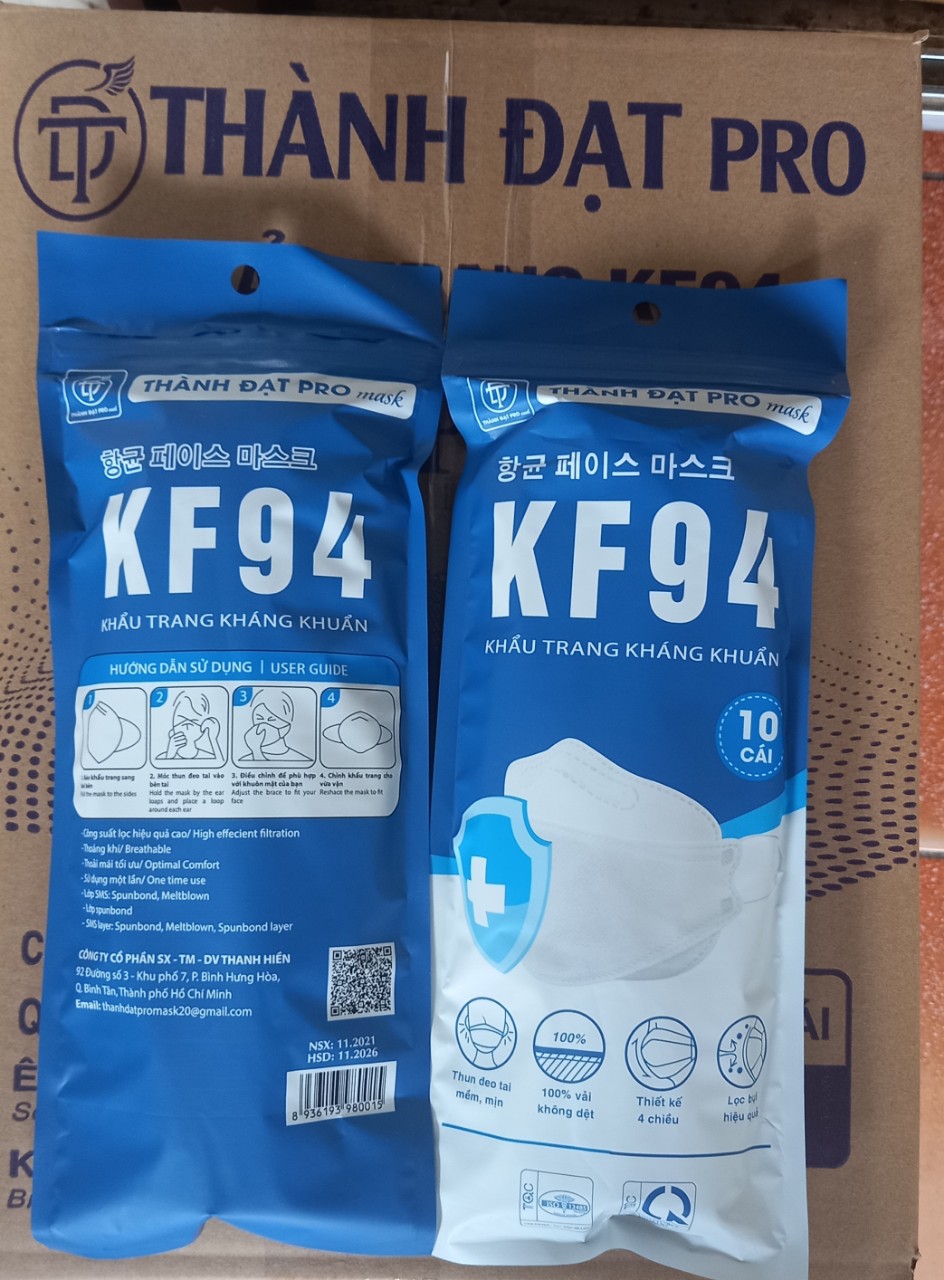 Khẩu trang kf94 thành đạt ( 1 hộp 10 cái 4 lớp màu trắng