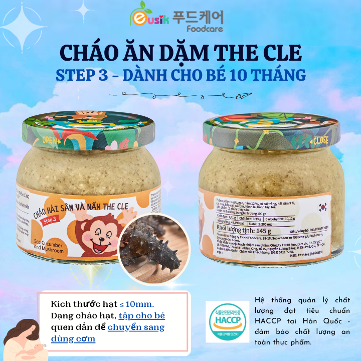 [DATE 04/2025] CHÁO ĂN DẶM CHO BÉ 10 THÁNG - VỊ HẢI SÂM VÀ NẤM (ĂN DẶM HỮU CƠ) - FOODCARE VN