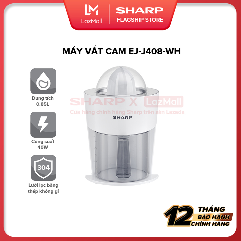 Máy Vắt Cam Sharp EJ-J408-WH Tiết Kiệm Điện [kiểu Dáng Gọn Đẹp, Hiện Đại, Vắt Êm Lưới Lọc Bằng Thép Không Gỉ] Hàng Bảo Hành Chính Hãng 12 tháng