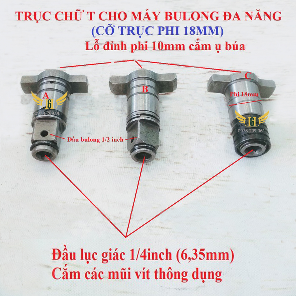 Đầu chữ t thay thế cho máy siết bulong, chuyên vít 1/2 inch 2 trong 1