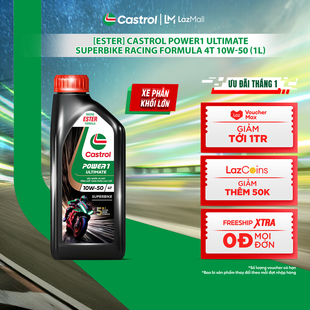 [Racing Ester Formula] Large Displacement Vehicle Lubricant Castrol Power1 Ultimate Superbike 4t 10W-50 (1L) Giá 620,000 Đồng*Miễn phí vận chuyển