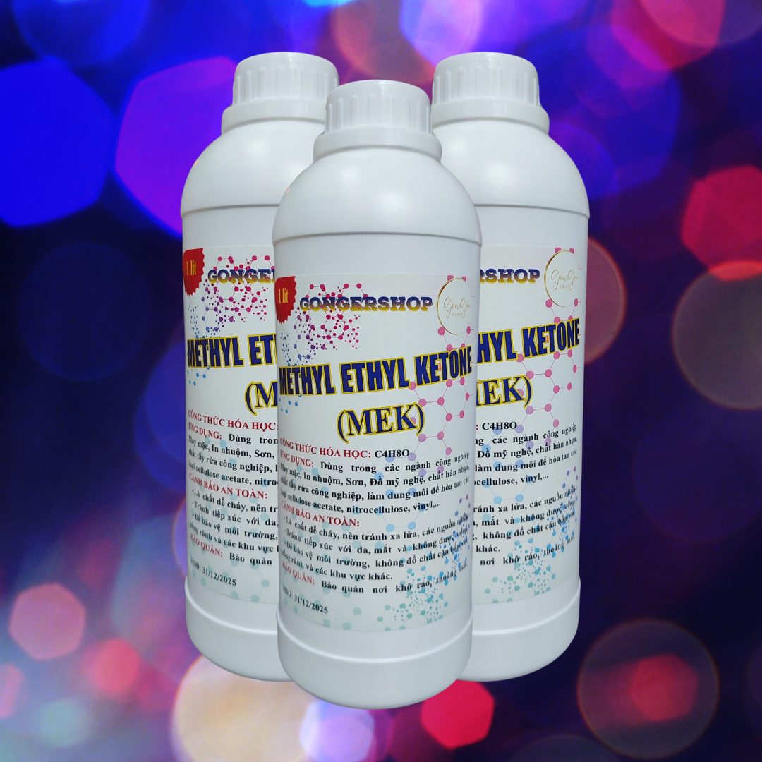 Methyl Ethyl Ketone | Hóa chất - Dung môi | Dùng trong công nghiệp May mặc, In nhuộm, Sơn, Đồ mỹ nghệ, chất hàn nhựa, chất tẩy rửa công nghiệp, làm dung môi để hòa tan các loại cellulose acetate, nitrocellulose, vinyl,… Gonger Shop