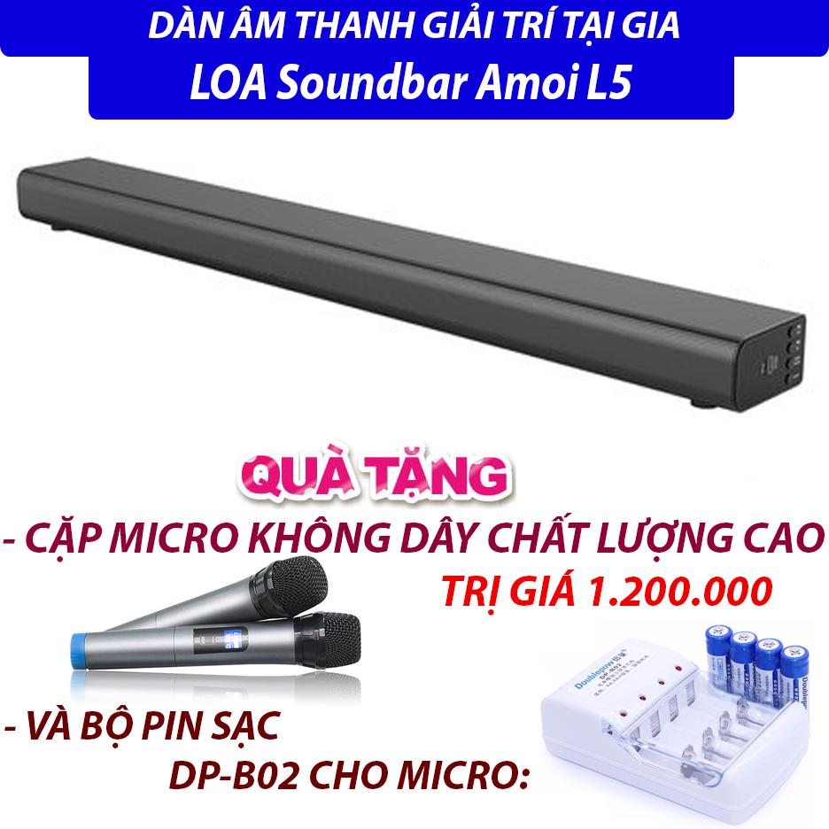 Loa Karaoke cao cấp 5.1 Amoi-L5 Tặng Kèm 2 Micro không dây - Karaoke Soundbar Hát Karaoke cực đỉnh + Tặng bộ pin sạc cho Micro không dây