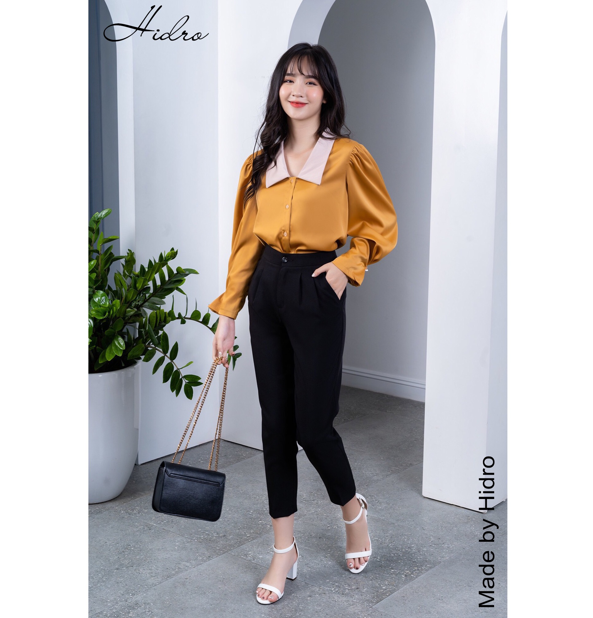 HIDRO Set áo lụa gân vàng mix quần baggy