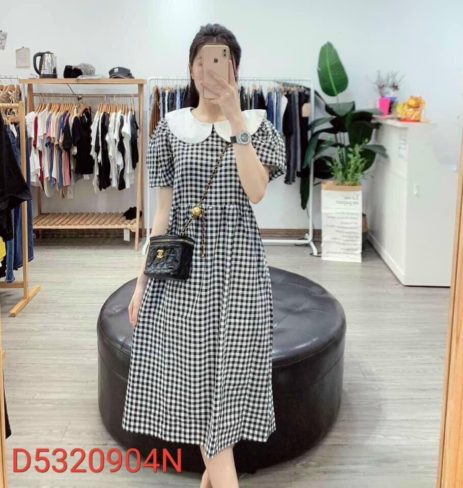 Đầm kate dài qua gối cổ tròn tiểu thư nhẹ nhàng