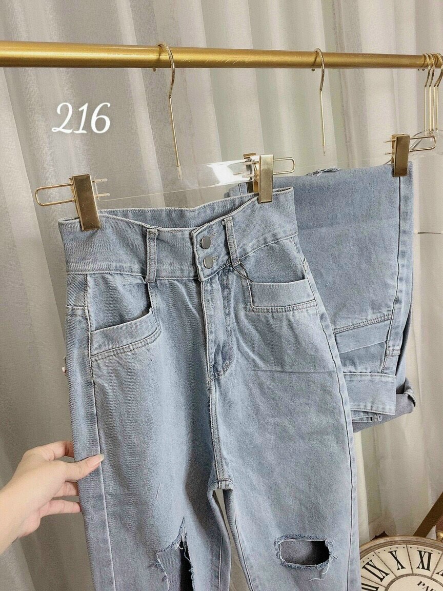 Baggy jeans 2 nút rách mảng