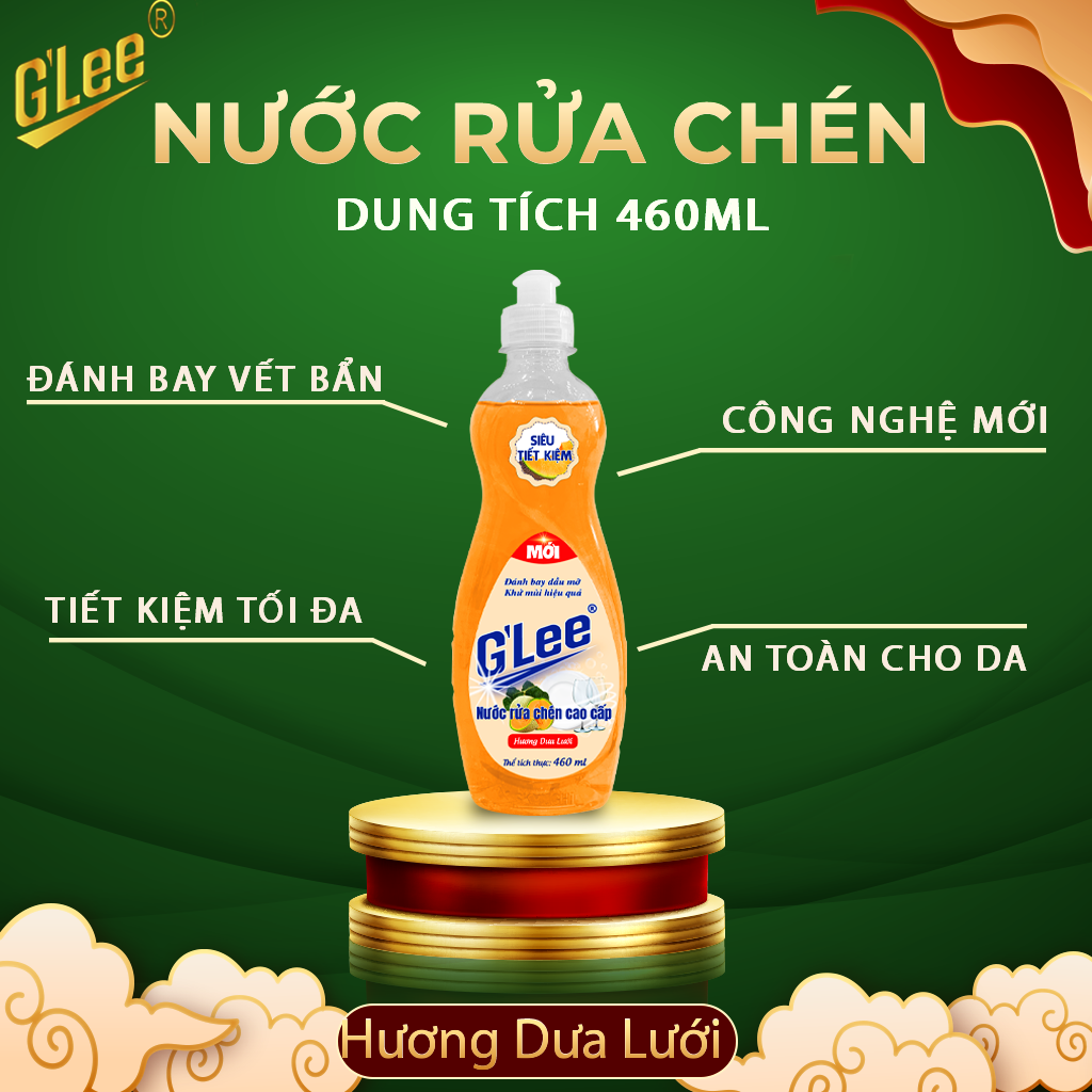 Nước rửa chén hương dưa lưới, Nước rửa chén 460ml dưa lưới, nước rửa chén Glee cao cấp