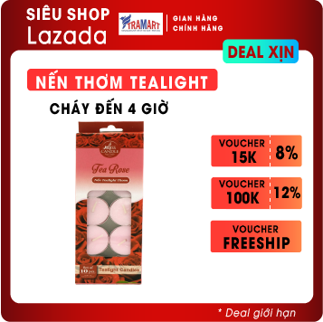 Nến thơm Tealight hộp 10 nến FtraMart EDC0368 Tea Rose nến không khói chất liệu Sáp paraffin giúp xông Tinh Dầu Thơm Phòng và Trang Trí nhà cửa hoặc làm quà tặng.