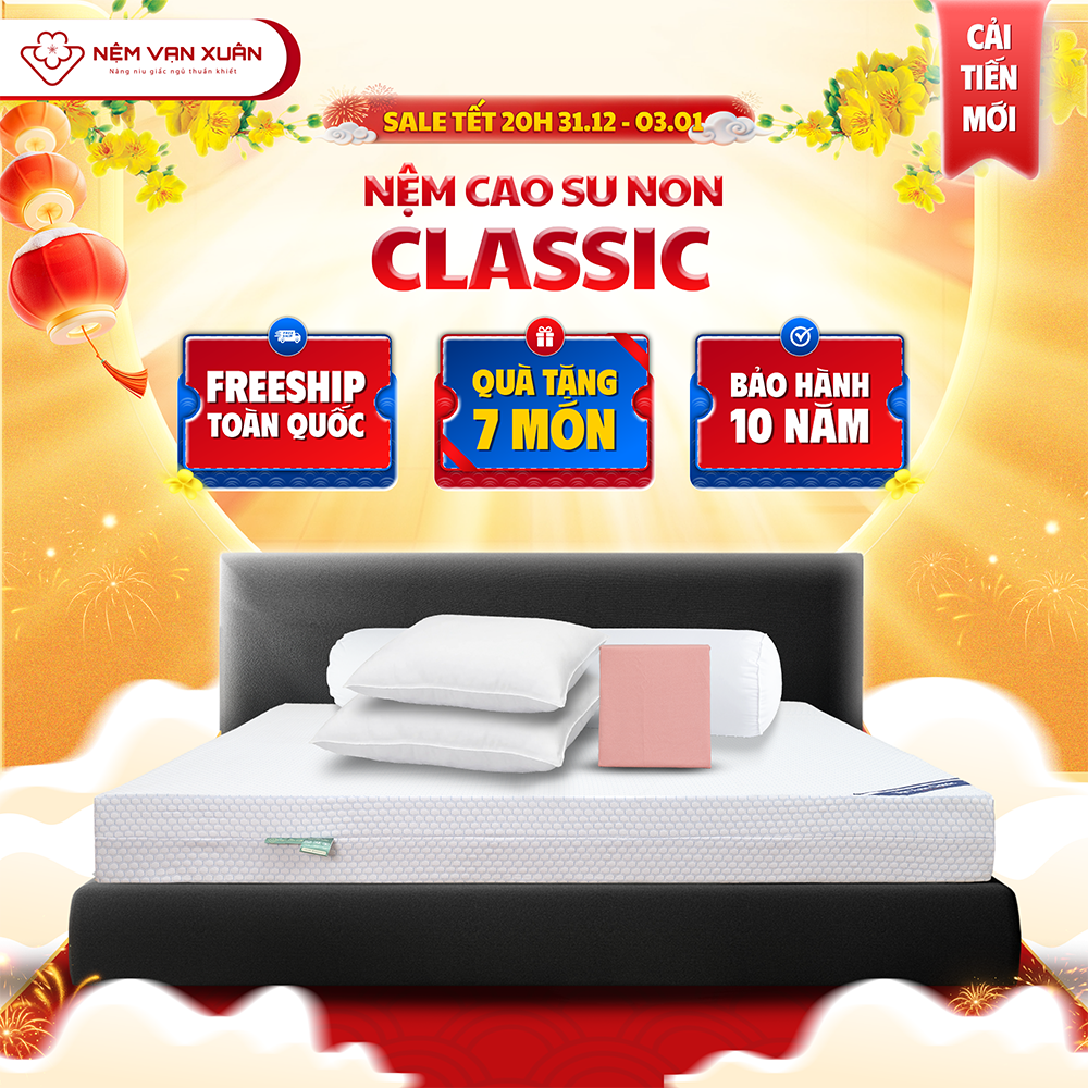DUY NHẤT 20h 31.12 - 3.1 - MUA 1 TẶNG 7 Đệm Cao Su Non Vạn Xuân Êm Ái Mềm Mại Thiết Kế Lỗ Tròn Thông Thoáng Thoát Khí Tốt - Tặng Bộ Quà 7 Món Basic Cao Cấp Gồm 2 Gối Nằm 1 Gối Ôm 1 Ga 2 Vỏ Gối Nằm Và 1 Vỏ Gối Ôm