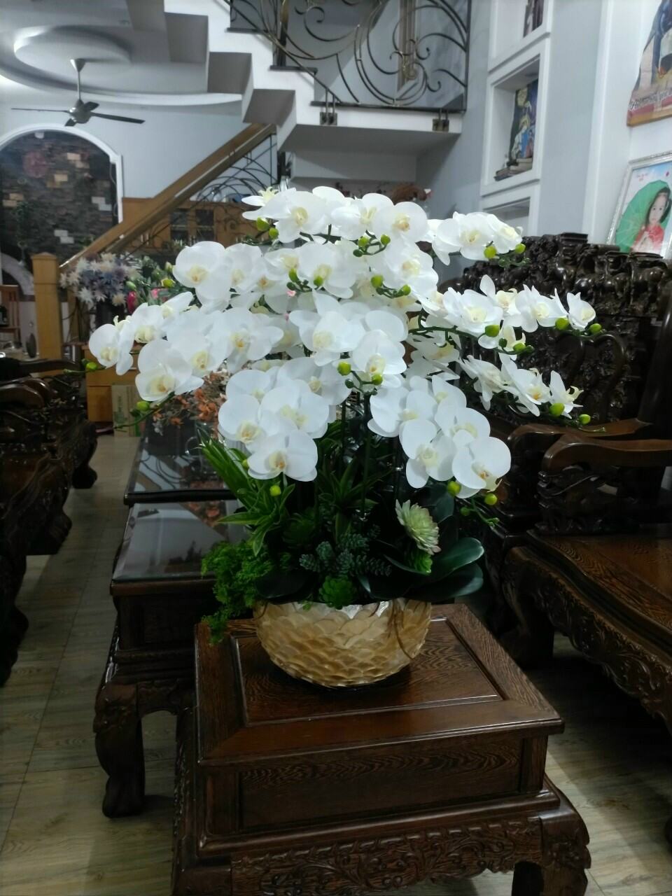 Hoa giả - Hoa lan hồ điệp cao su - Cành 9 bông - trang trí nhà cửa