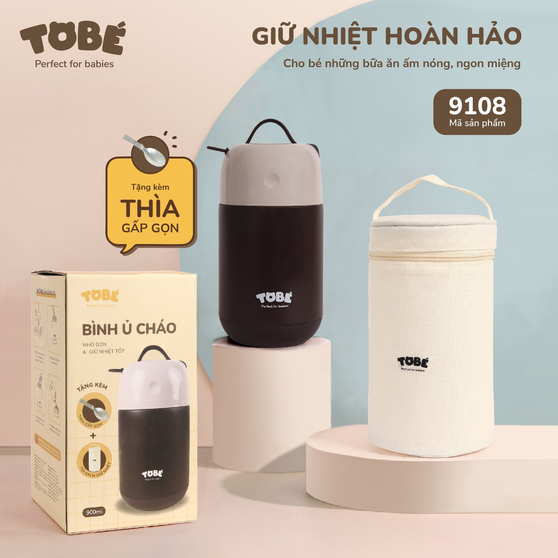 Bình ủ cháo TOBÉ cao cấp - giữ nóng lâu dung tích 900ml