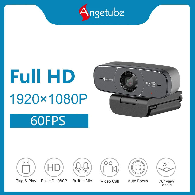 Angetube af925h 1080P HD USB AF Webcam 60fps 78 ° góc rộng với microphone cho Streaming chơi game hội nghị Mac PC