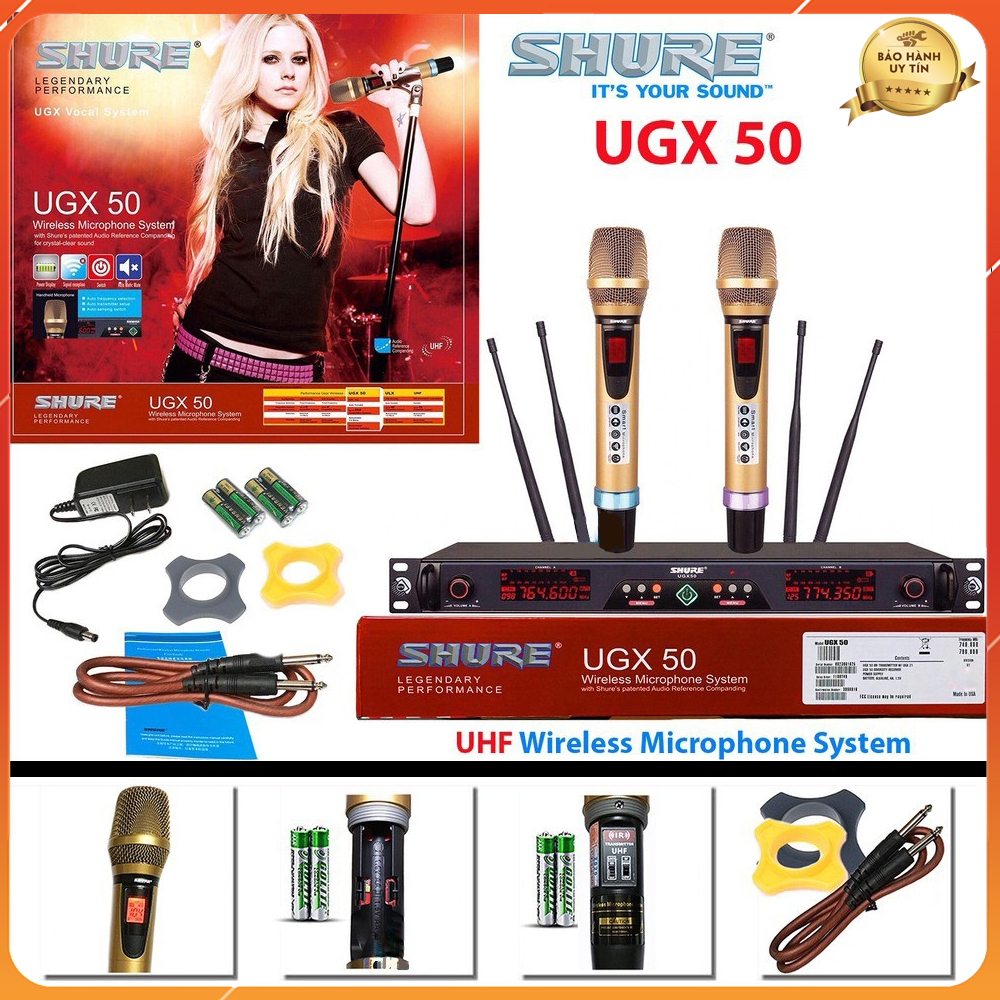 Micro Karaoke Không Dây Shure UGX 50 Mic Không Dây Âm Thanh Cực Hay Chống Nhiễu Chuyên Nghiệp 4 Râu Sóng Mạnh Âm Thanh Trung Thực Trong Trẻo - Bảo hành 12 tháng