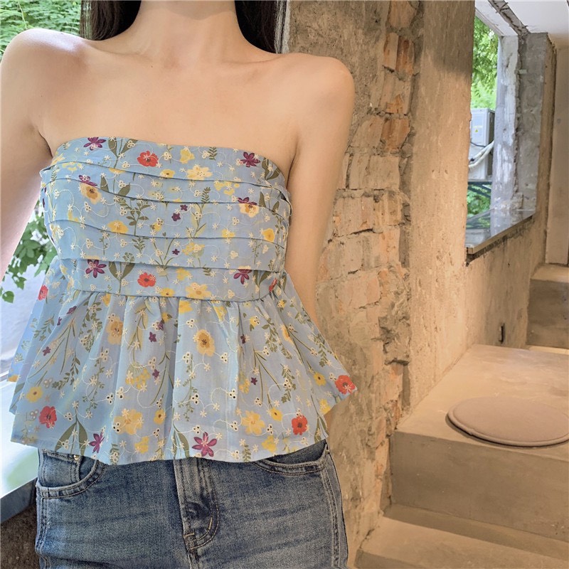 Áo Ống Xếp Ly Xòe Kiểu Dáng Peplum, Có Họa Tiết Hoa Nhí In Tràn, Kiêu Kỳ Đỏng Đảnh A5326