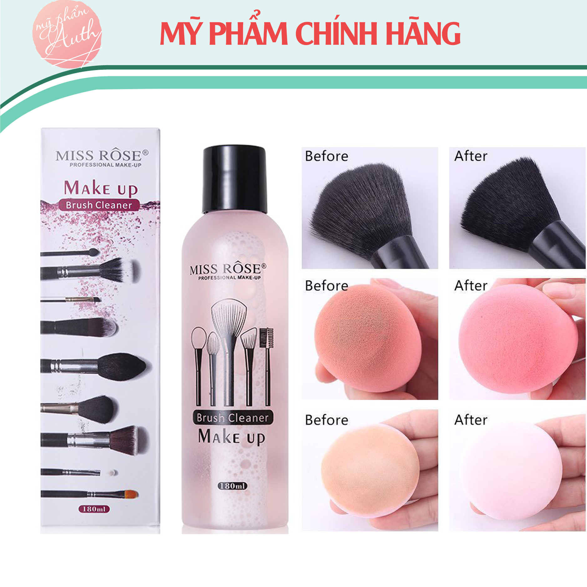 Nước Rửa Cọ Trang Điểm Mút Tán Miss Rose, Nước giặt cọ và mút tramg điểm