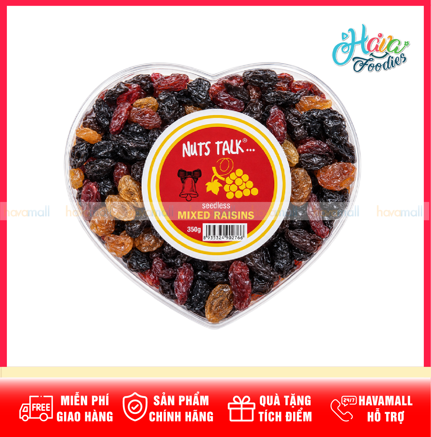 Nho Khô Mix Không Hạt Nuts Talk Hộp Trái Tim 350g – Nuts Talk Seedless Mixed Raisins Heart Box 350g