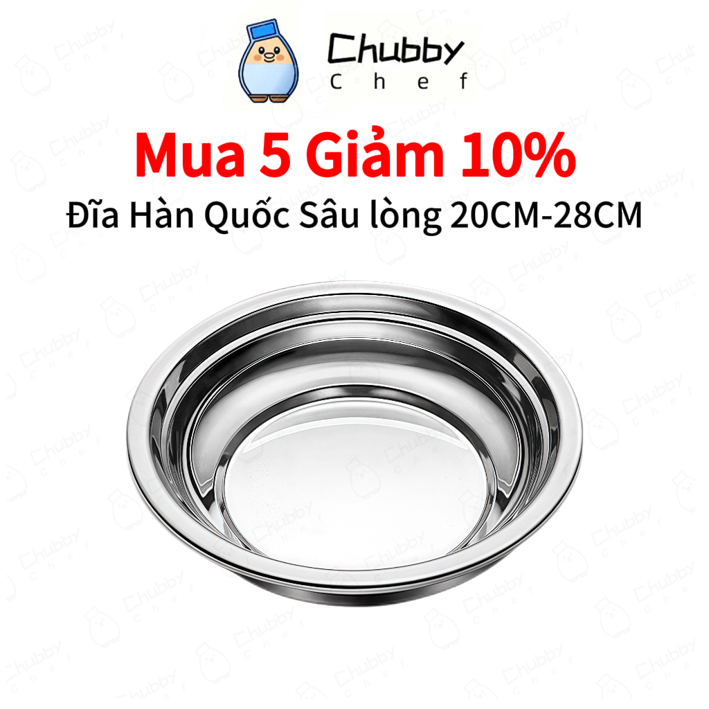 Đĩa inox sâu lòng kiểu Hàn Quốc Chubby Chef dày dặn dùng được trên bếp từ đường kính 20-28cm