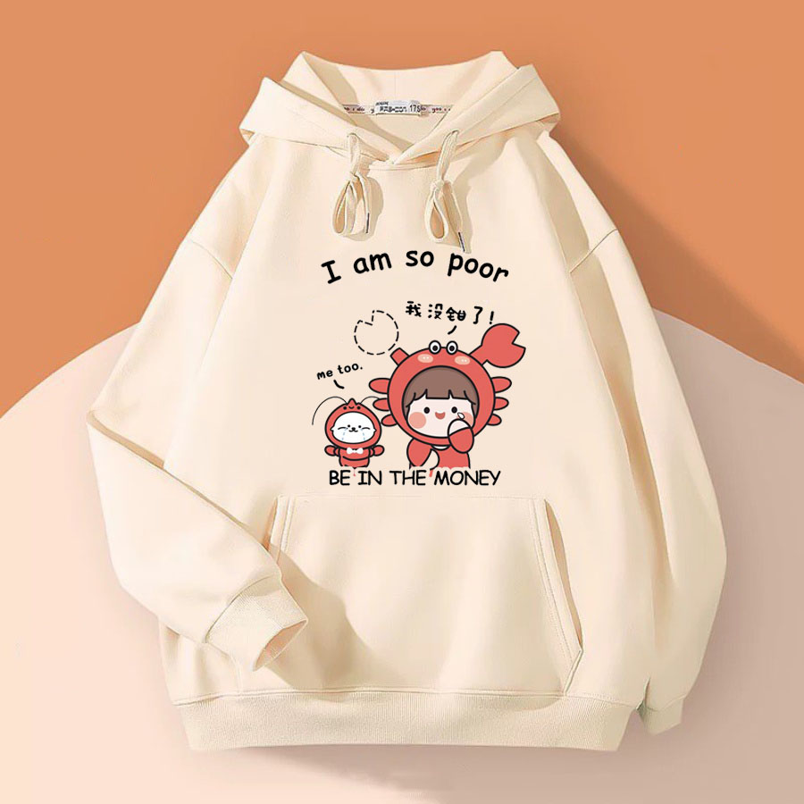 ● Áo Hoodies Unisex Form Rộng Nam Nữ Bo Dệt Tay Gấu Chất Nỉ Bông Cotton Dày Dặn In Hoạt Hình Bé Cua Poor