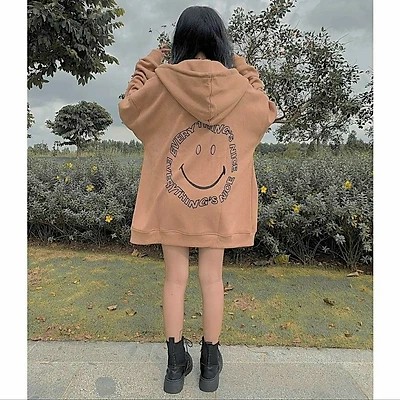 Áo khoác nữ, Áo khoác hoodies from rộng hàn quốc, giây khóa kéo tay phồng, Mặt cười Nice. tp