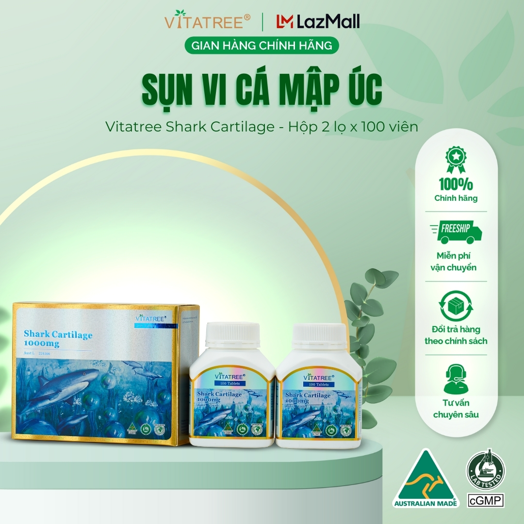 Combo 2 Hộp x 100 viên Sụn vi cá mập Úc Vitatree Shark Cartilage 1000mg – Hàng chính hãng