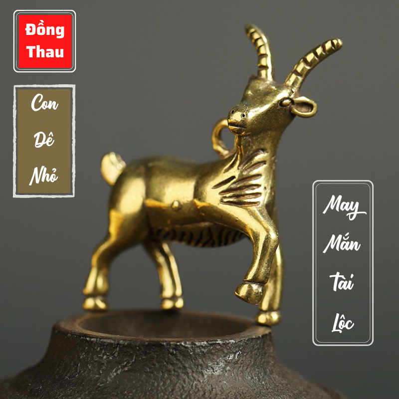 Tượng đồng thau hình con dê nhỏ- kích thước: 3.5 x 3.8cm