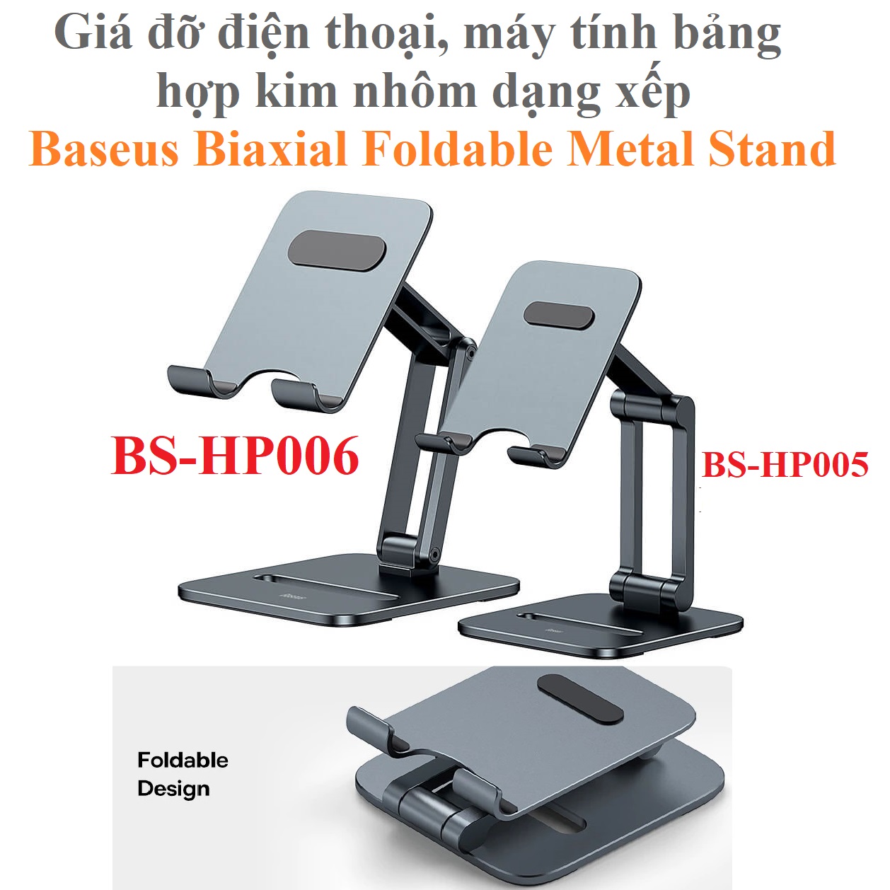 Giá đỡ điện thoại máy tính bảng hợp kim nhôm để bàn dạng xếp Baseus Biaxial Foldable Metal Stand