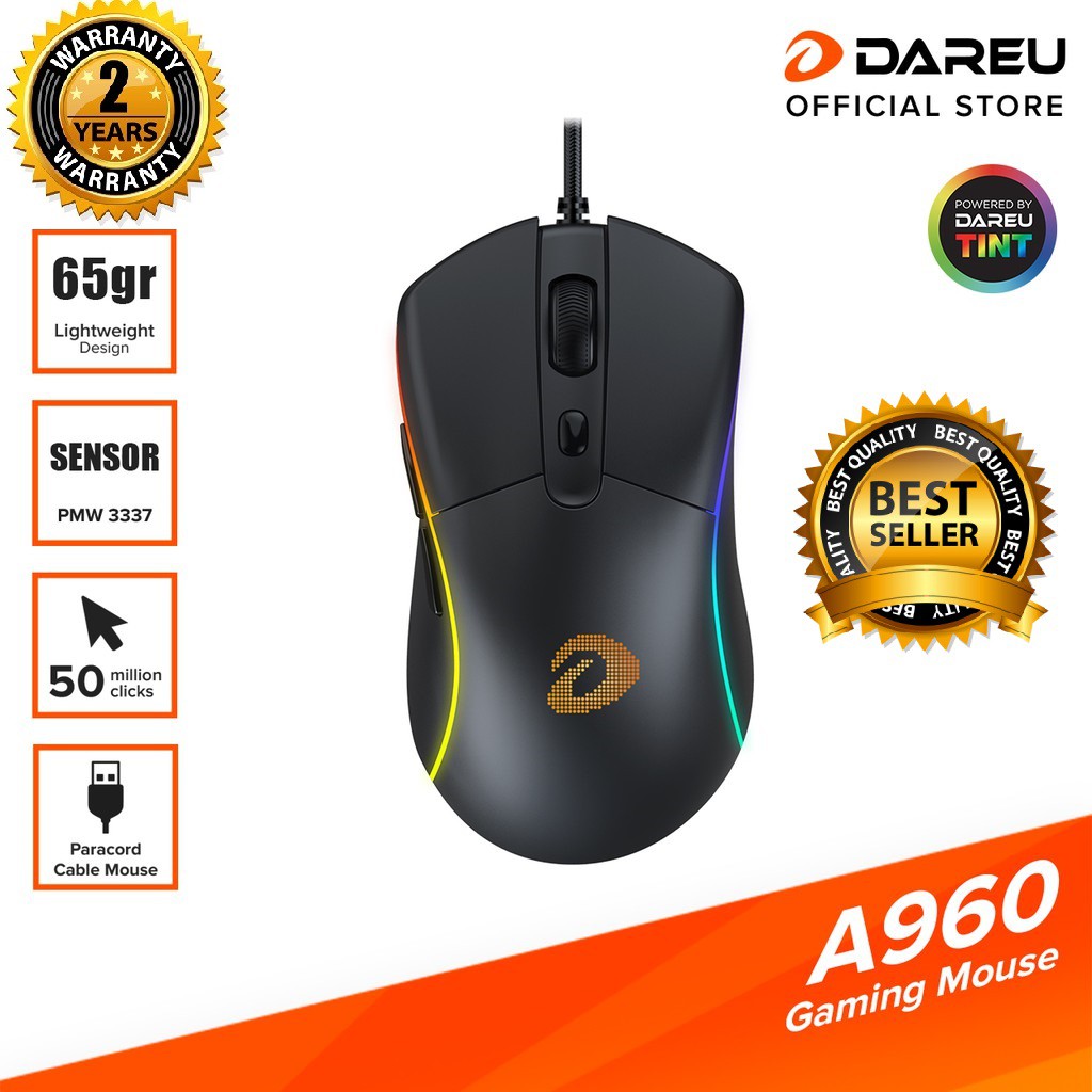 Chuột Gaming DAREU A960s - ULTRALIGHT (HUNTER PWM3336, LED RGB)