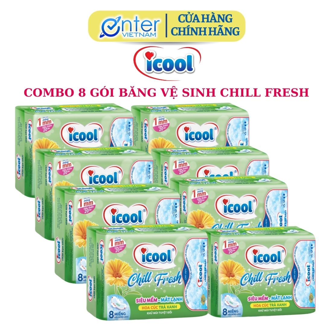 [Hàng Chính Hãng] Băng vệ sinh ICOOL CHILL FRESH 8 miếng mặt vải siêu mềm bạc hà mát lạnh