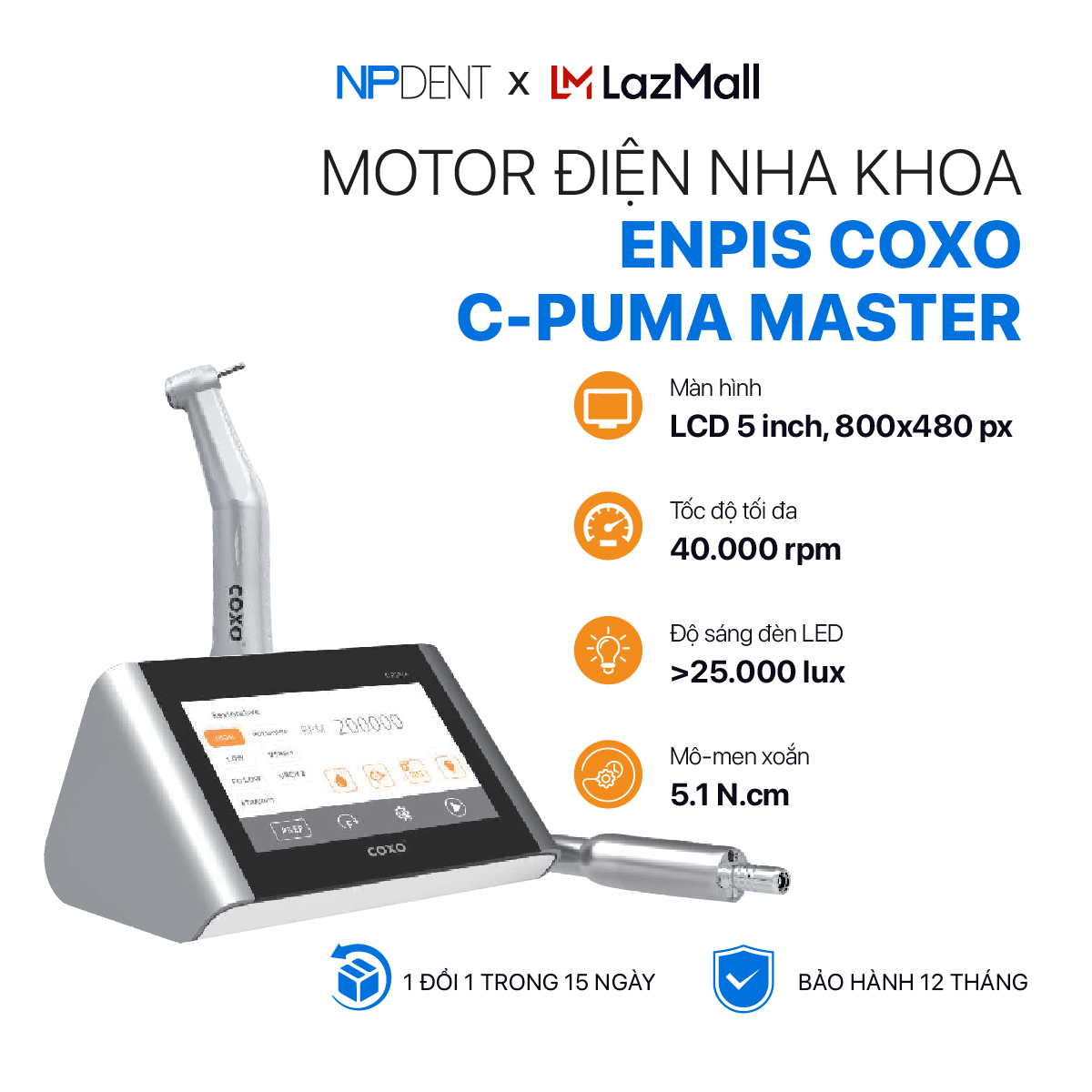 Motor điện nha khoa coxo c-puma master, tay khoan nha khoa điện npdent tích hợp 2in1 động cơ điện và động cơ endo tiên tiến, tiếng ồn thấp - bảo hành chính hãng 12 tháng