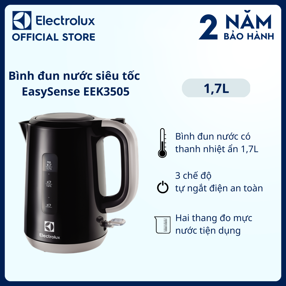 Bình đun nước siêu tốc Electrolux 1.7L EasySense EEK3505, 3 chế độ tự ngắt điện an toàn