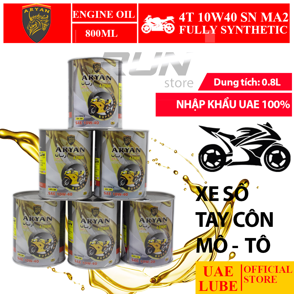 Combo 6 lon nhớt nhập khẩu nhớt aryan 10w40 jaso ma2 800ml - dùng được cho xe số và xe tay ga – aryan fully synthetic - sae 10w40 – api sn – jaso ma2 800ml
