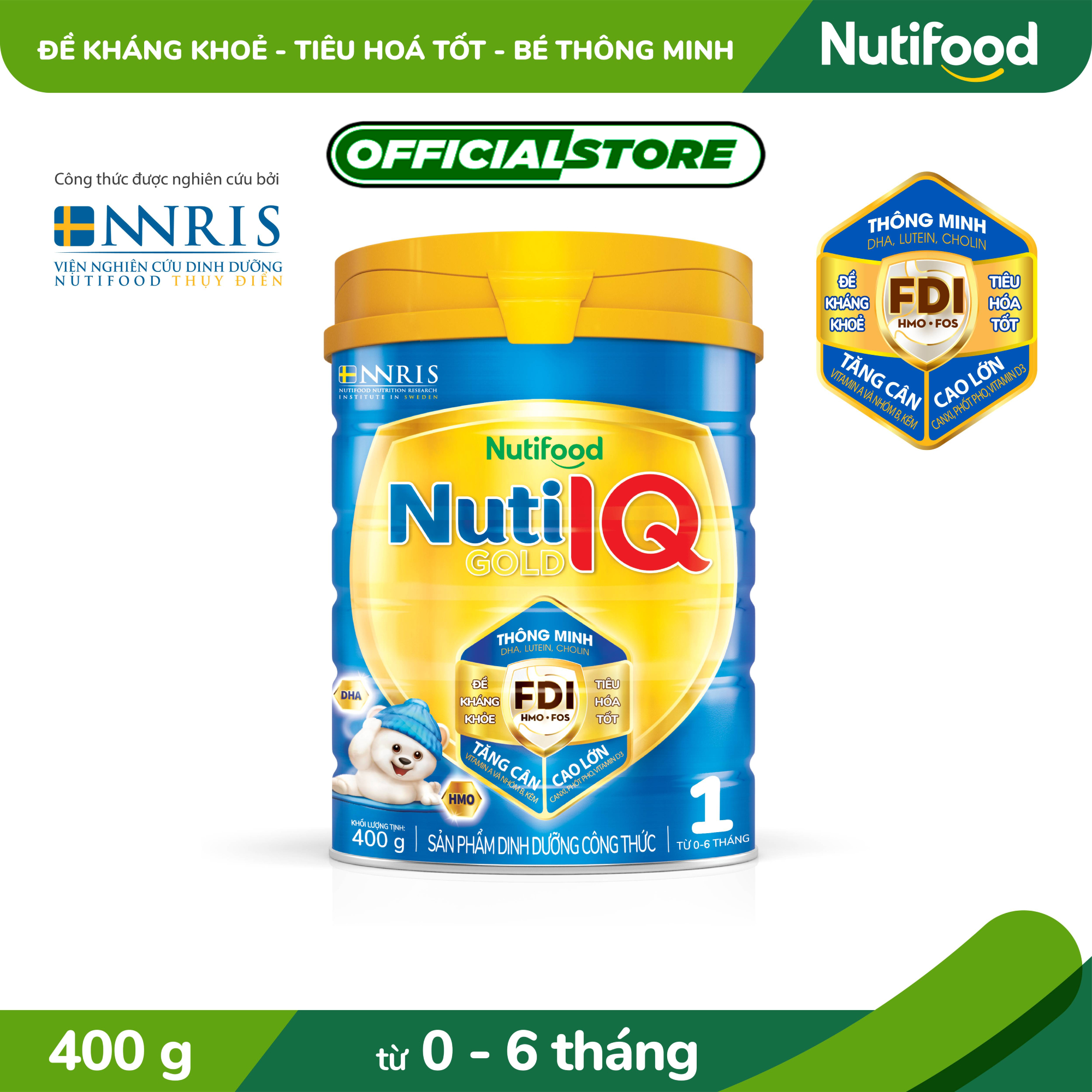 Sữa Bột Nuti IQ Gold step 1 từ 0-6 tháng lon 400g- Đề kháng khỏe và Tiêu hóa tốt [Ưu đãi vận chuyển]